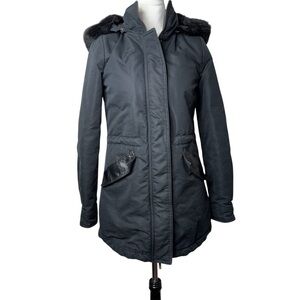 Barneys New York Women’s XS Black Winter Parka Coat Faux Fur Hood Quilted Zip